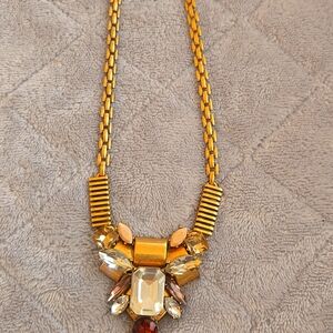 J.Crew Golde Tone Clear Crystal Marquise Purpul Teadrops Necklace